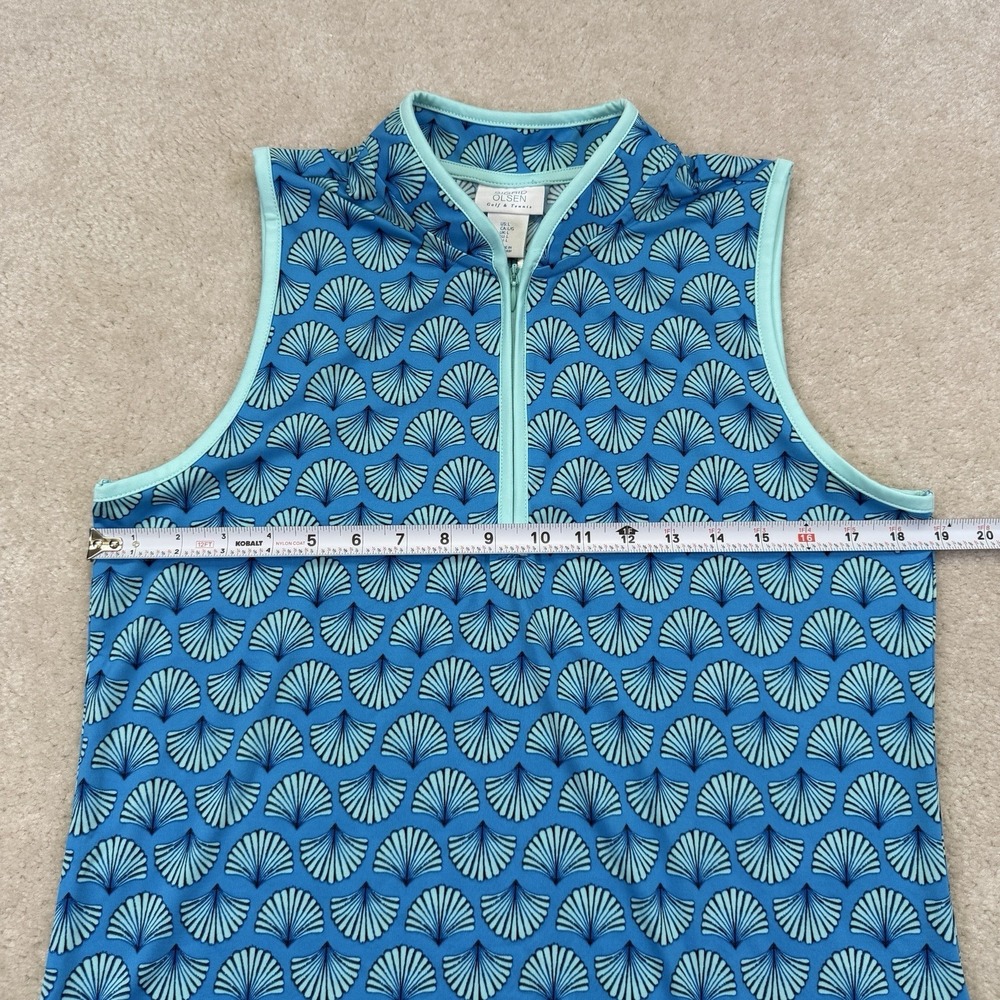 NWT Sigrid Olsen Golf & Tennis Top Womens L Blue Shell Print 1/4 Zip  Wicking - Picture 3 of 5